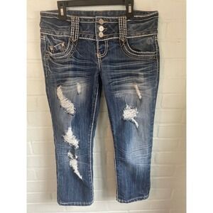 Almost Famous Juniors Distressed Cropped Jeans Size 5 White Stitching